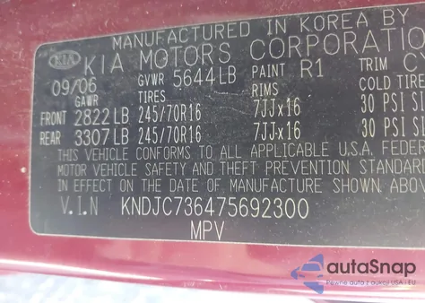 2007 Kia Sorento Lx z USA, uszkodzony, nr VIN KNDJC736475692300